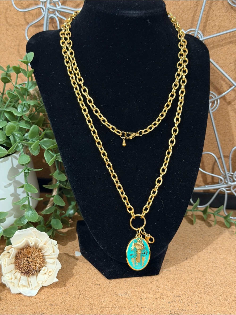 Plunder Gold-Tone Layered Pendant Necklace with Turquoise Enamel Charm